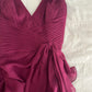 Plum Purple Fashion V Neck Elegant Pleated Long Chiffon Ball Gown Evening Dress Party Dress nv3662