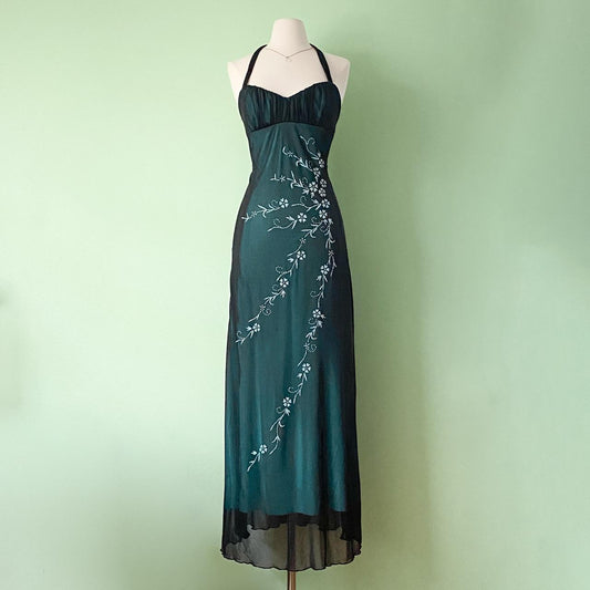 NiceVestidos--Green exquisite floral beaded long chiffon homecoming dress prom dress NV5653