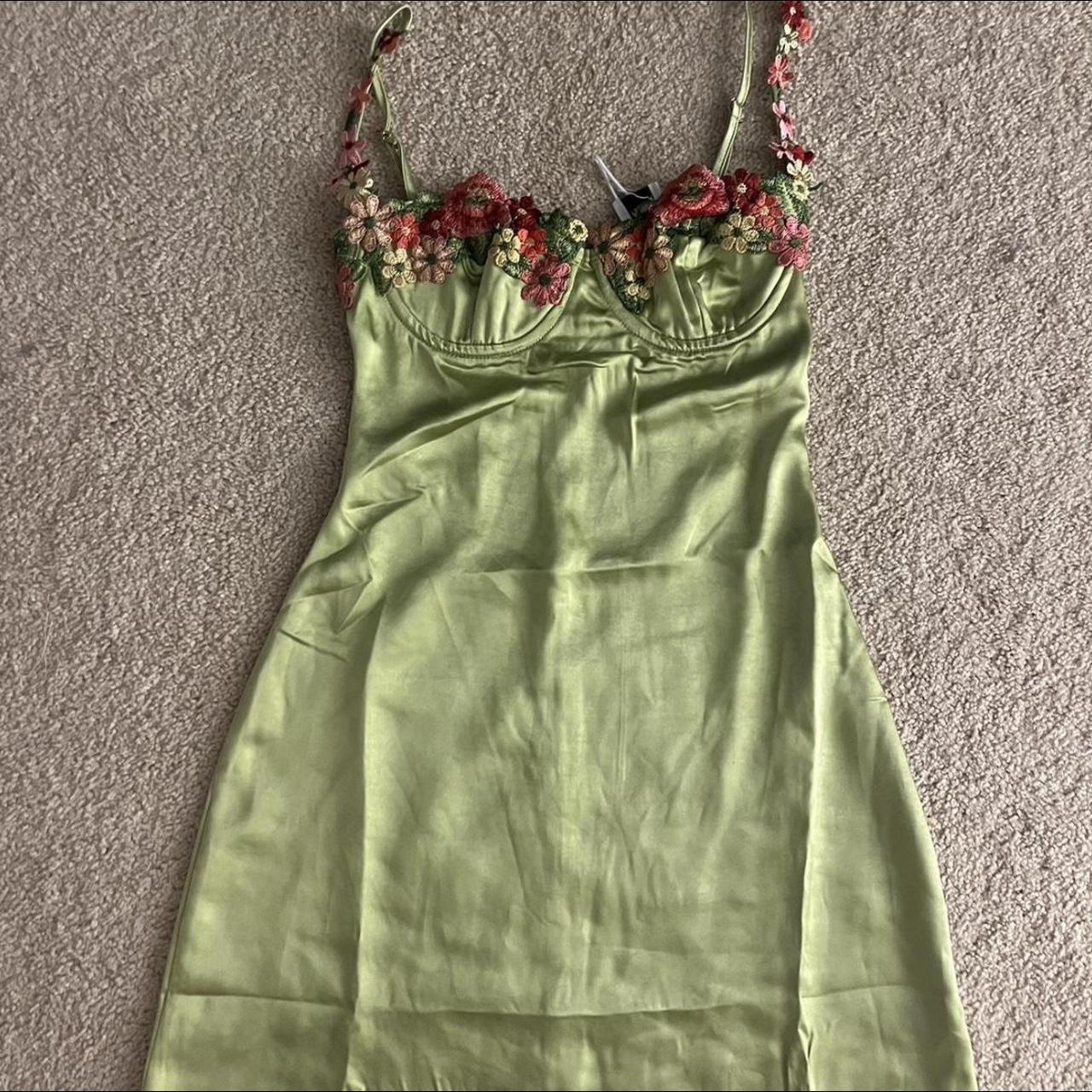 Green Floral Short Satin Homecoming Dress Party Gown nv4756