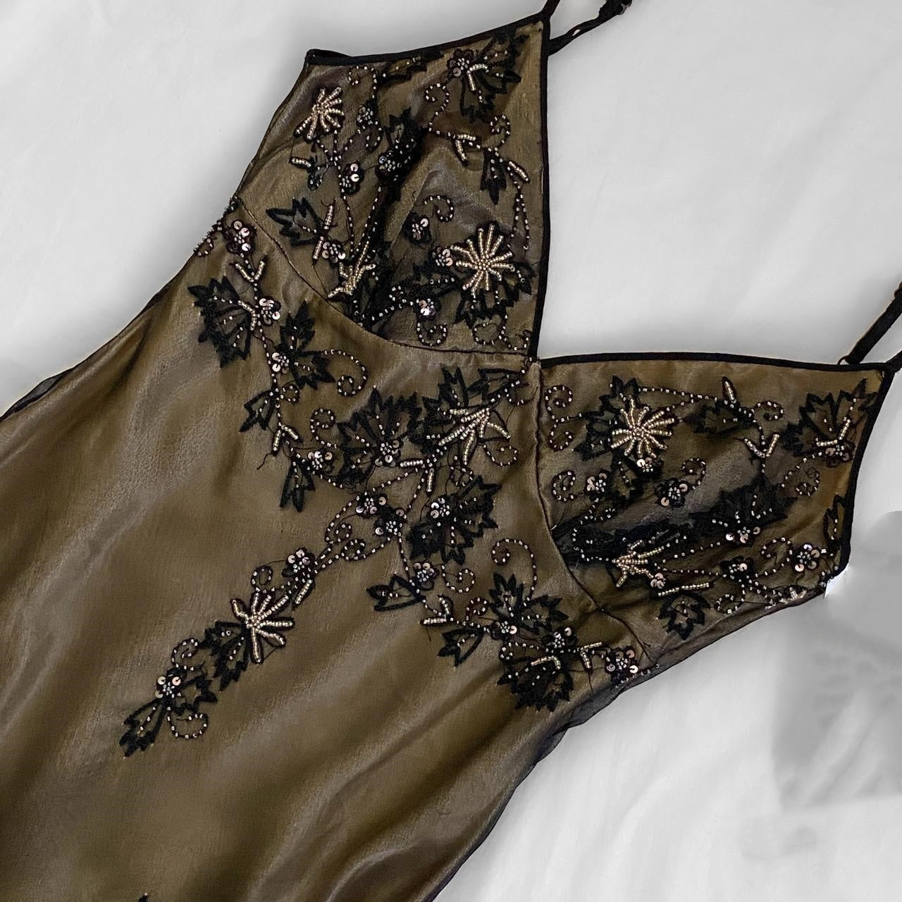 NiceVestidos--Brown vintage exquisite beaded long chiffon homecoming dress prom dress NV5655