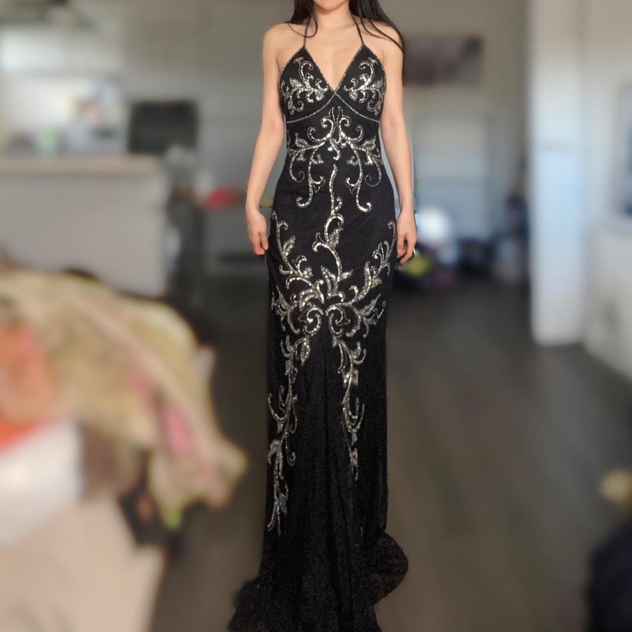 Black stunning vintage fashion exquisite beaded geometric pattern halter long chiffon tulle prom dress evening dress party dress nv3809