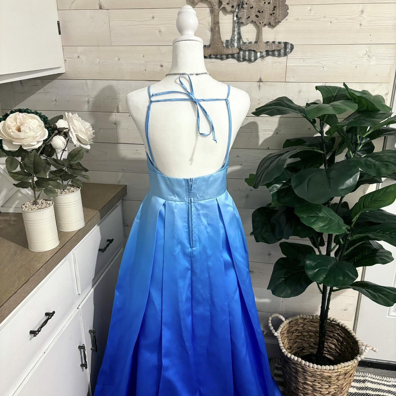 Blue Gradient Stunning Cinderella V Neck Long Satin Ball Gown Evening Dress Party Dress nv4254