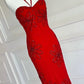 🌹Red vintage 90s y2k boho floral beaded halter maxi prom dress evening gown party dress nv4410