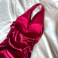 ❤️ Sparkling retro red dress with halter neckline short asymmetrical ruffle homecoming dress birthday party dress nv5386