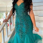 Green elegant exquisite applique beading long tulle ball gown evening dress party dress nv1404