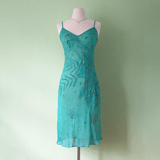 NiceVestidos--Blue delicate floral beaded short chiffon homecoming dress prom dress NV5652