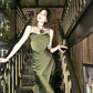 Green Elegant Mermaid Spaghetti Strap Satin Long Ball Gown Evening Gown Party Dress nv2325