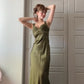 Olive Green Vintage Fashion Elegant Bodycon Long Satin Ball Gown Evening Dress Party Dress nv3516