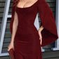 Burgundy beautiful fashion elegant half sleeve mermaid slim wedding guest long velvet ball gown evening dress party dress prom dress impressive autumn winter fashion dress nv2575