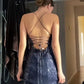 Navy Blue Simple Bodycon Suspender Long Slit Sequin Ball Gown Evening Dress Party Dress nv2396