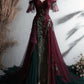 Burgundy Vintage Elegant A-line Off-shoulder Long Tulle Ball Gown Evening Dress nv3517