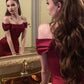 Burgundy Sexy Mermaid Off-shoulder Long Lace-up Ball Gown Evening Dress nv1968