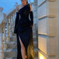 Black Sexy Mermaid One Shoulder Long Slit Ball Gown nv1833