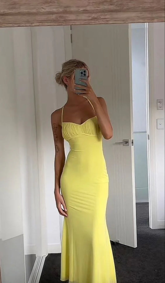 Yellow simple mermaid sling long prom dress evening dress party dress nv2033