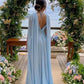 Light Sky Blue Chiffon A Line Prom Dresses With Streamer nv1722