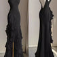 Black/Red/White Elegant Spaghetti Strap Backless Long Ruffle Mermaid Slim Ball Gown Evening Dress nv3518