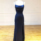 Backless Dark Navy Blue Long Prom Dresses Evening Dresses nv1687