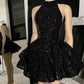 Black classic high neck sequin applique short homecoming dress birthday outfit party dress nv2028