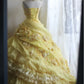 NiceVestidos--Yellow Floral Retro Heavy Handmade Flower Tube Top Pleated Multi-Layer Long Birthday Dress Wedding Dress Prom Dress NV5794
