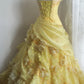 NiceVestidos--Yellow Floral Retro Heavy Handmade Flower Tube Top Pleated Multi-Layer Long Birthday Dress Wedding Dress Prom Dress NV5794