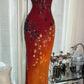 Red orange beaded shiny chiffon halter elegant mermaid beaded long evening gown Prom Dress party dress nv5107