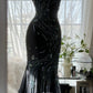 Black gorgeous retro elegant exquisite beaded chiffon spaghetti strap prom dress nv5409