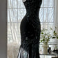 Black gorgeous retro elegant exquisite beaded chiffon spaghetti strap prom dress nv5409