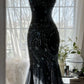 Black gorgeous retro elegant exquisite beaded chiffon spaghetti strap prom dress nv5409