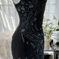 Black gorgeous retro elegant exquisite beaded chiffon spaghetti strap prom dress nv5409