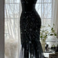 Black gorgeous retro elegant exquisite beaded chiffon spaghetti strap prom dress nv5409