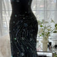 Black gorgeous retro elegant exquisite beaded chiffon spaghetti strap prom dress nv5409