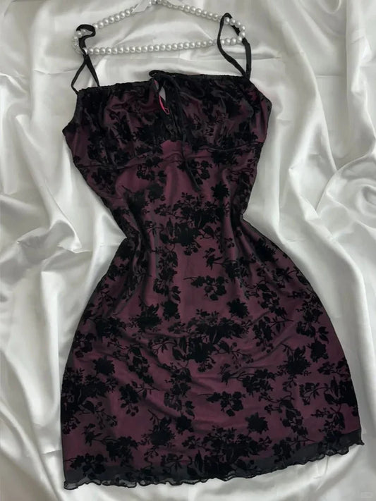 NiceVestidos-Purple/Brown Floral Short Chiffon Homecoming Dress Hoco Dress nv5490