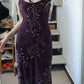 NiceVestidos--Prom Highlight Style Dark Purple Beaded Embroidery Spaghetti Strap Extra-Long Prom Dress NV5799