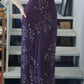 NiceVestidos--Prom Highlight Style Dark Purple Beaded Embroidery Spaghetti Strap Extra-Long Prom Dress NV5799
