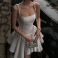 White Fashion Pearl Elegant Short Satin Homecoming Dress Prom Dress Party Dress nv4807