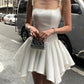 White Fashion Pearl Elegant Short Satin Homecoming Dress Prom Dress Party Dress nv4807