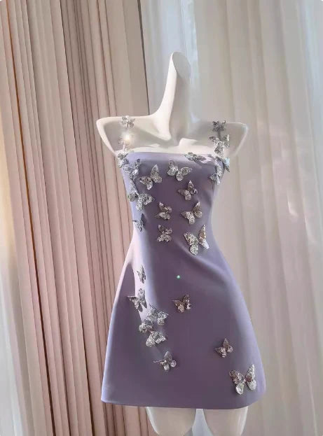 Purple Butterfly Short Homecoming Dress Birthday Party Dress nv5061