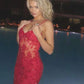 Red fashion sexy elegant lace spaghetti strap long birthday party dress prom dress evening dress nv1355