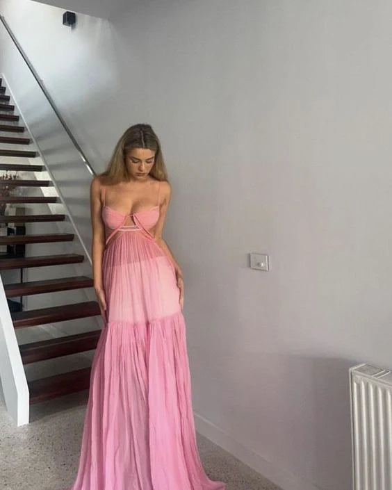 Pink A-line Backless Evening Dress Long Pink Ball Gown Party Dress nv2034