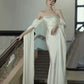 White solid color off-shoulder suspenders sexy elegant charming mermaid long ball gown evening dress party dress nv2329