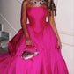 Hot Pink Simple Elegant A-Line Off Shoulder Long Satin Ball Gown Evening Dress nv2216