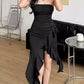 Black fashion tight hem irregular dress dress evening dress prom dress nv1875