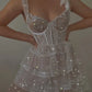 White Princess Shiny Lace Off-the-Shoulder Short Homecoming Cocktail Dress nv5182