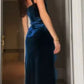 Blue Sexy Elegant Slit Velvet Lace Long Ball Gown Evening Dress nv2658