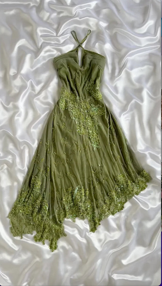 NiceVestidos- Green Floral Short Chiffon Homecoming Dress nv5571