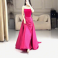 Pink simple fashion elegant tube top off shoulder long velvet satin stitching pleated long evening dress prom dress party dress nv2610