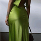 Green simple elegant sling slim long satin ball gown evening dress nv2659