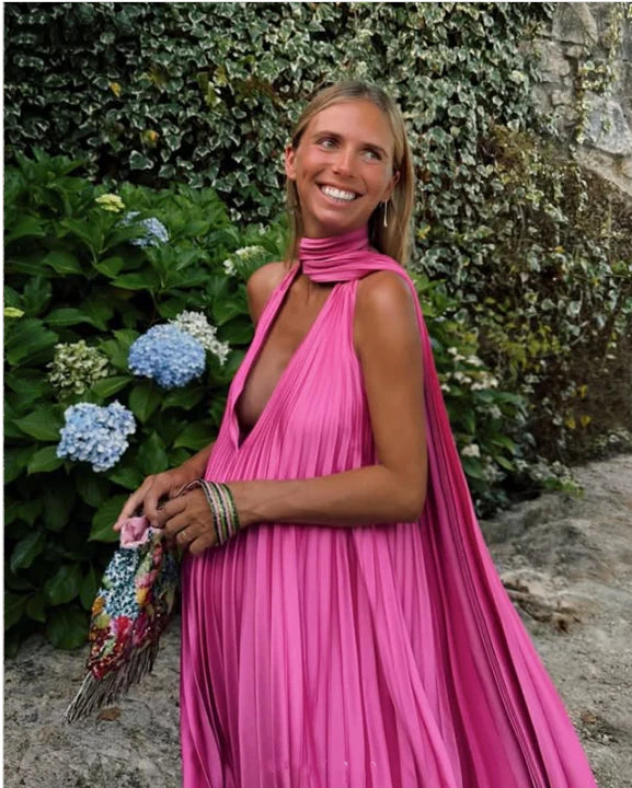 Pink/green V-neck low-cut long satin elegant ball gown, evening dress, wedding guest dress nv2976