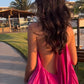 Pink/green V-neck low-cut long satin elegant ball gown, evening dress, wedding guest dress nv2976