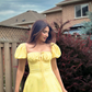 Yellow Elegant Long Puff Sleeve Slit Prom Dress Birthday Dress Evening Dress Wedding Guest Dress nv1710